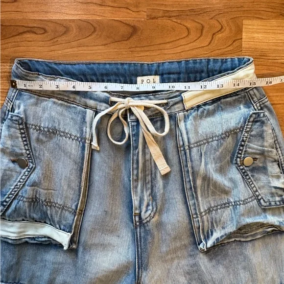 POL Multi Cargo Pocket Drawstring Waist Baggy Denim Joggers Women’s Large - Picture 12 of 15